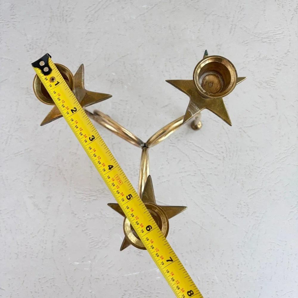 Vintage Brass Star Candelabra Pair Celestial 3-Light Taper Candle Holders Set 2